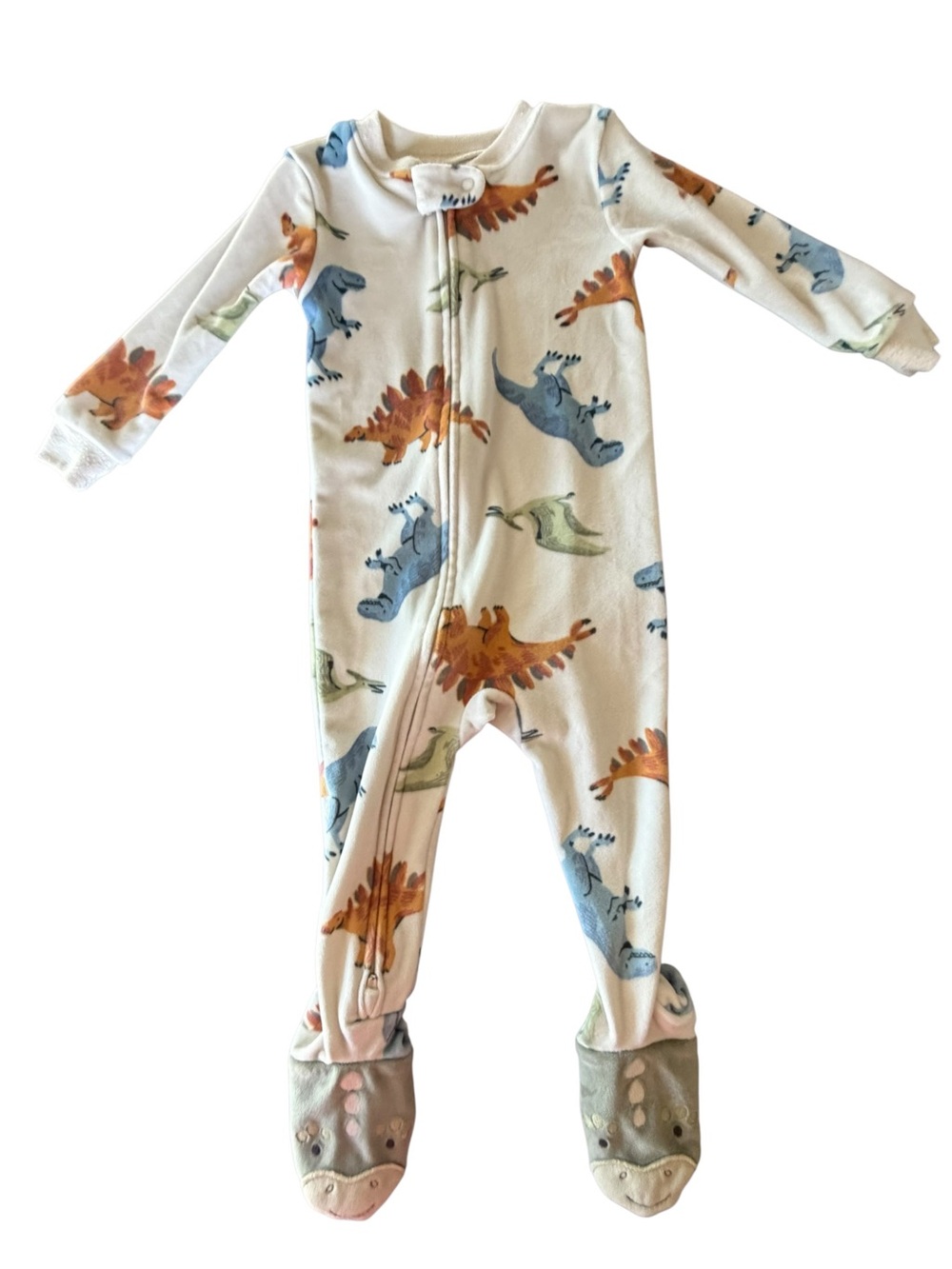 Carter’s Dinosaur Footed Zip Sleeper Pajamas 12M Plush Soft Dinosaur Feet